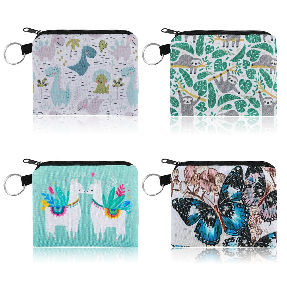 6518 4 Pcs Zipper Change Bag Animal Sloth Coin Bag Cartoon Printing Canvas